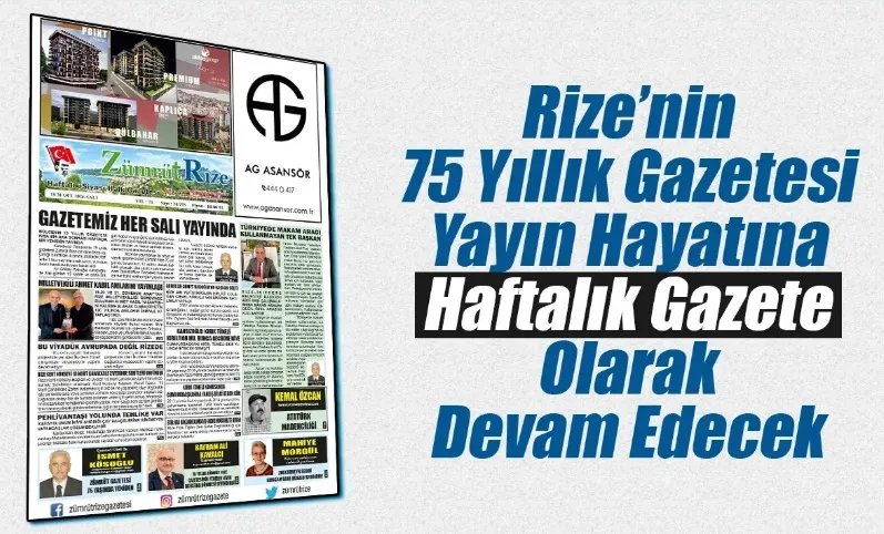 Zümrüt Rize Gazetesi Haftalık Olarak Devam Edecek