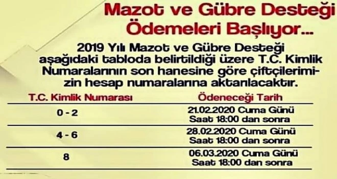 Mazot ve gübre desteği ödemeleri başladı